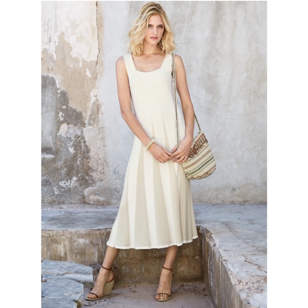 New With Tag Peruvian Connection Bianca Midi Pima Cotton Tank Dress Cream Tan Xs